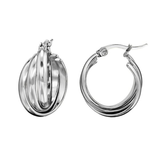 Triple Silver Hoop Earrings – 20mm Layered 316L Stainless Steel Crossover Hoops - Picture 1 of 1